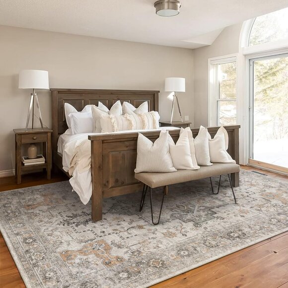 New 5x7 Area Rug, Washable Non-Slip Vintage Chenille Carpet for Living Room - Picture 3 of 10